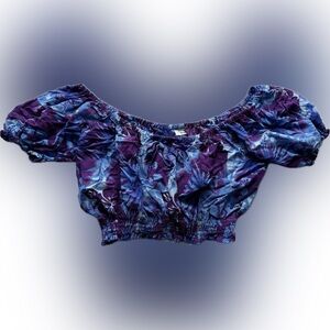 Island Planet Purple and Blue Off-Shoulder Women's Crop Top
